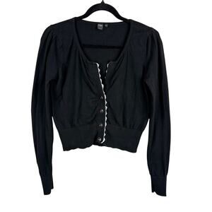 Icone by Simons Lace Trim Cropped Cardigan Womens Size S Coquette Dark Academia